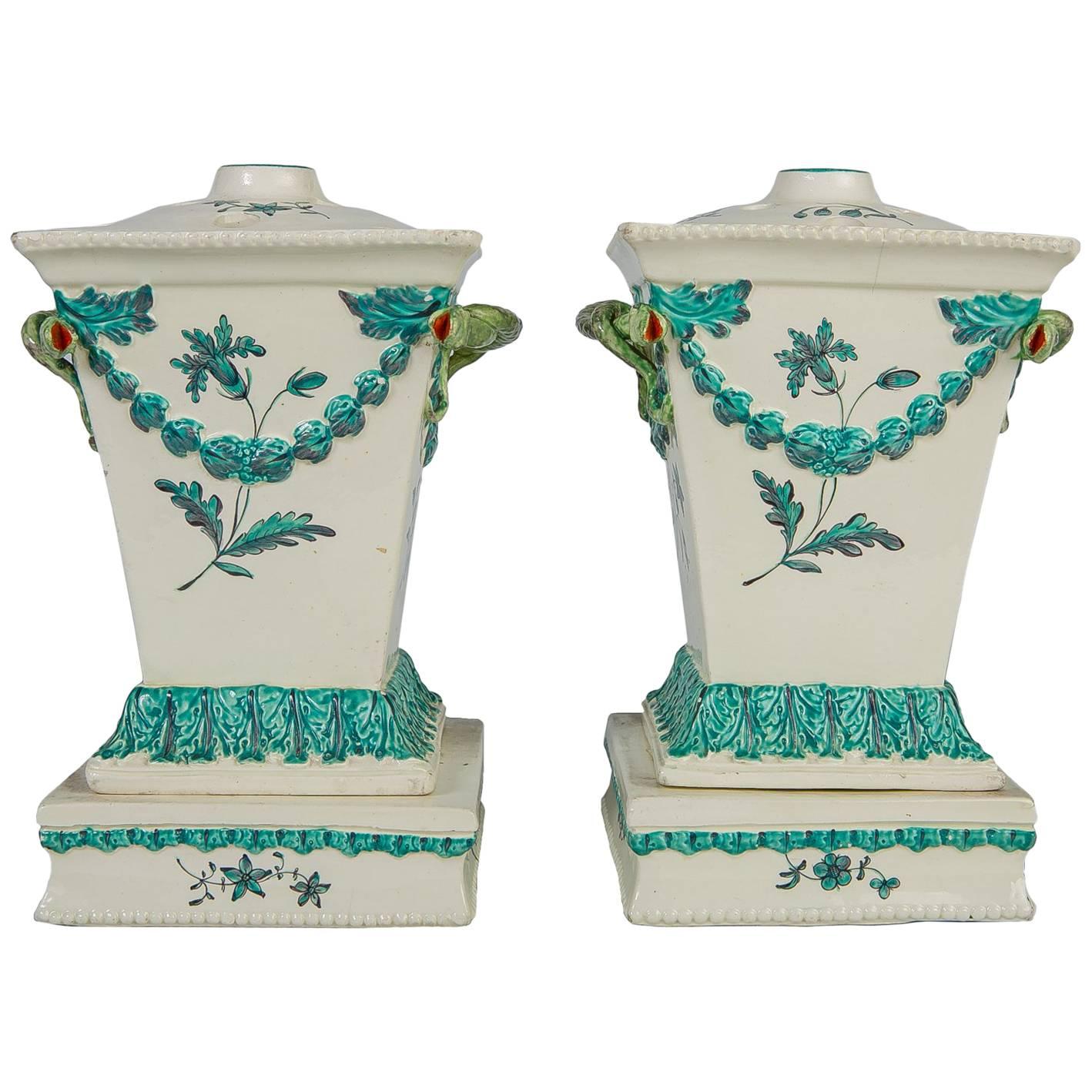 Creamware Pair of English Flower Holders, 18th Century circa 1780 For Sale