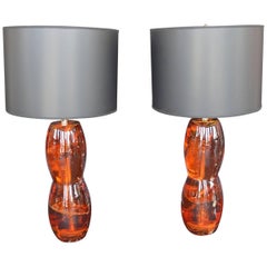 Pair of Orange Resin Lamps