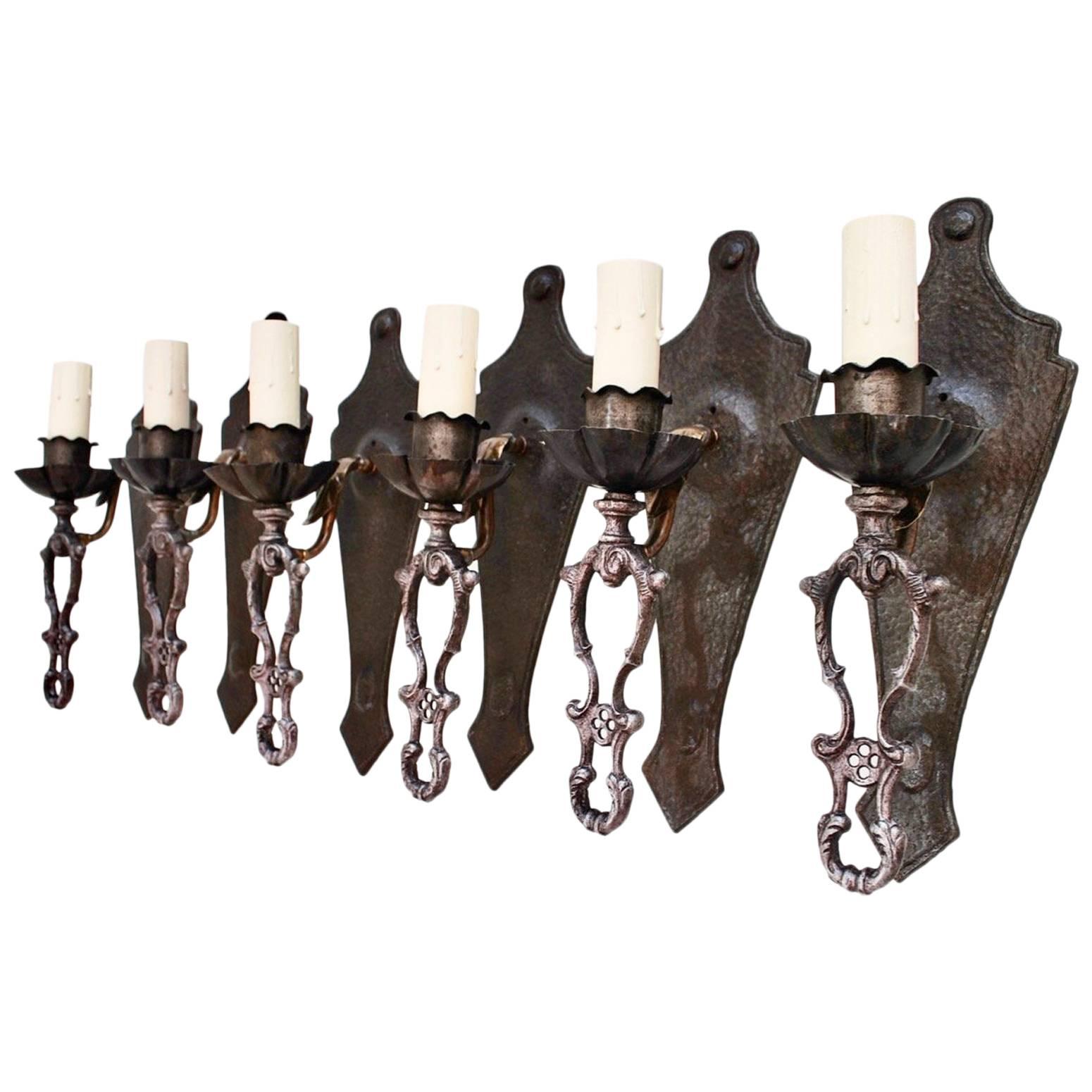 Elegant Set of Six 1920s, Spanish Colonial Sconces