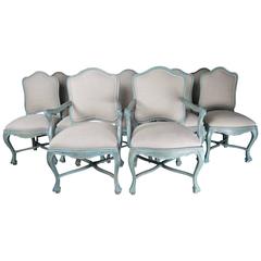 Set of 12 Louis XV Style Painted Dining Chairs, circa 1930s 1