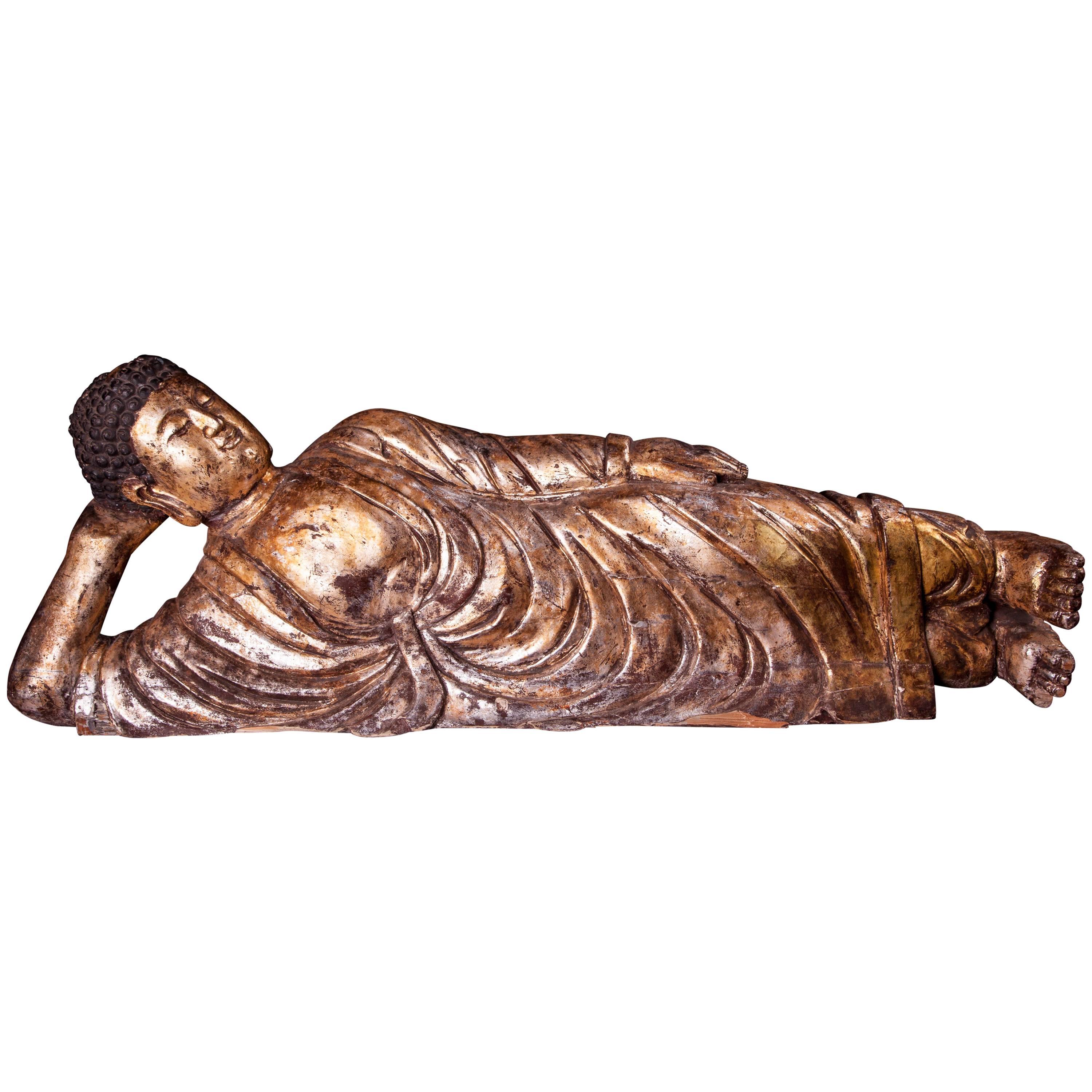 Giltwood Figure of Reclining Buddha For Sale