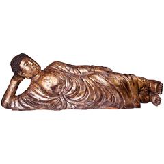 Antique Giltwood Figure of Reclining Buddha