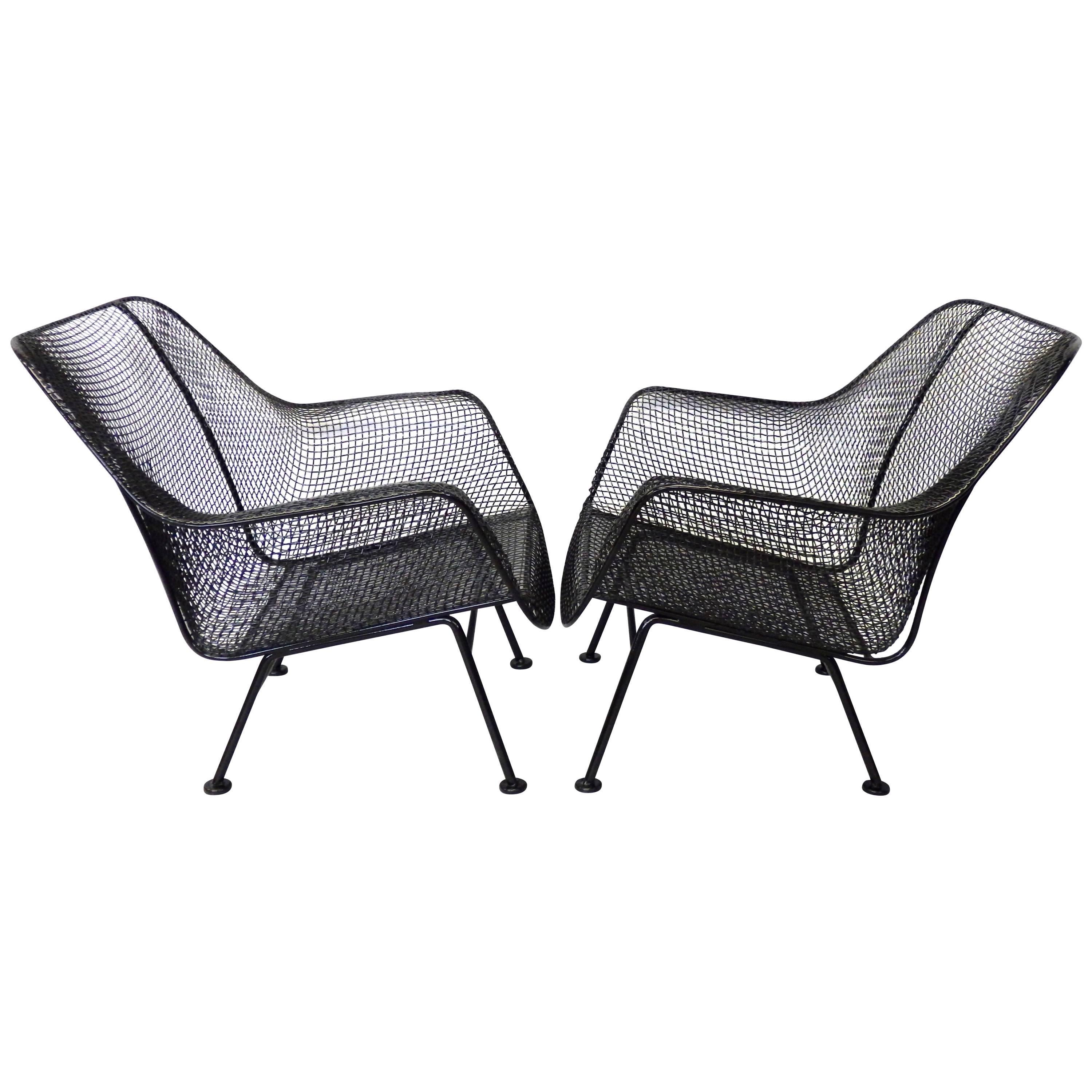 Nicely Restored Russell Woodard Wrought Iron with Steel Mesh Lounge Chairs