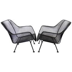 Nicely Restored Russell Woodard Wrought Iron with Steel Mesh Lounge Chairs