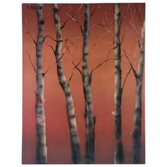 Signed Andy Warhol Style Modern Birch Tree Painting