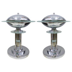 Mid-Century American Art Deco Style Chrome Lamps, Pair