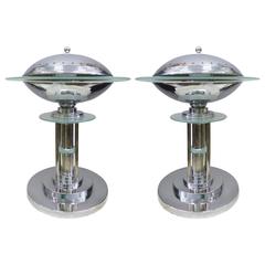 Mid-Century American Art Deco Style Chrome Lamps, Pair 4