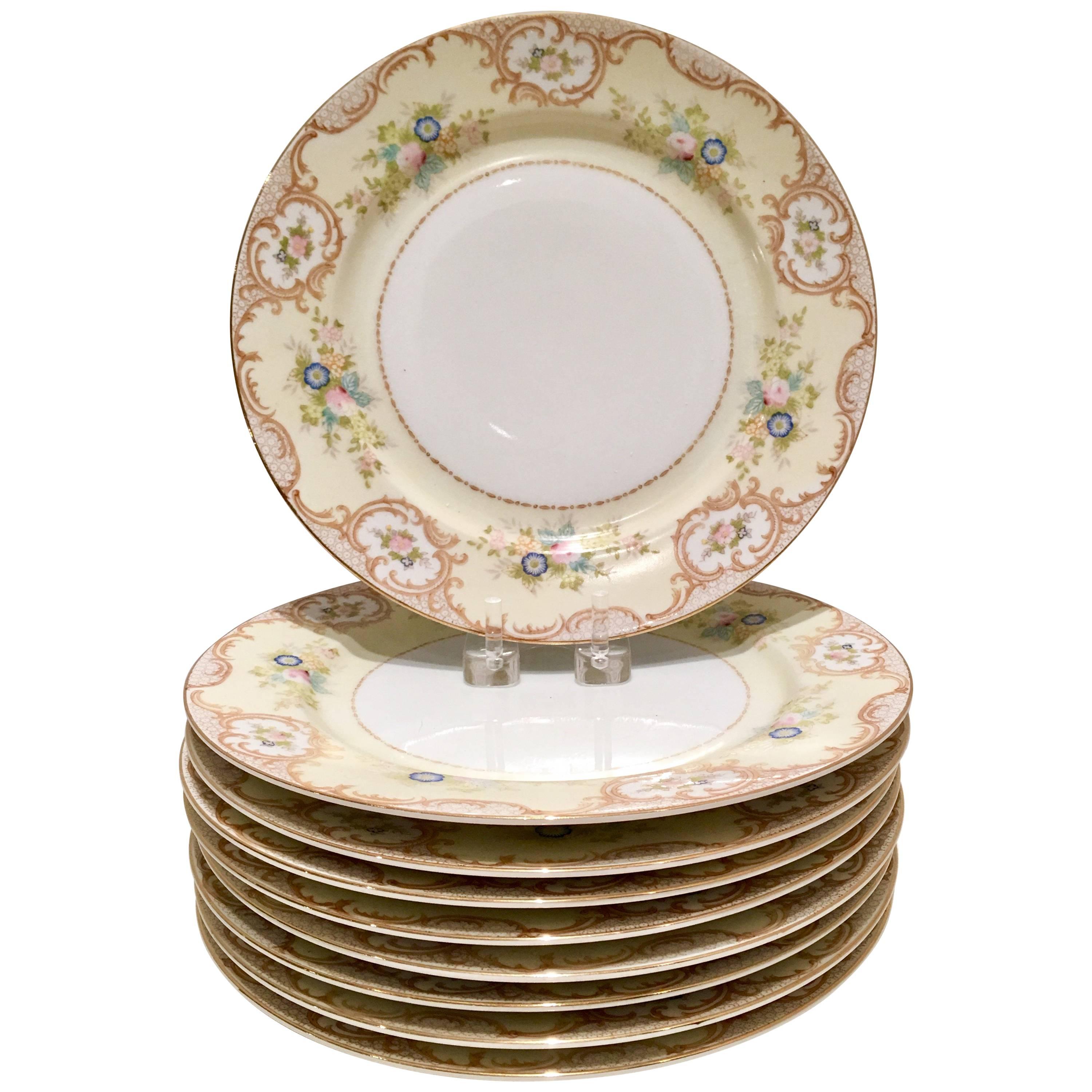 Japanese Hand Painted Porcelain Set of Nine Dinner Plates by, Meito China