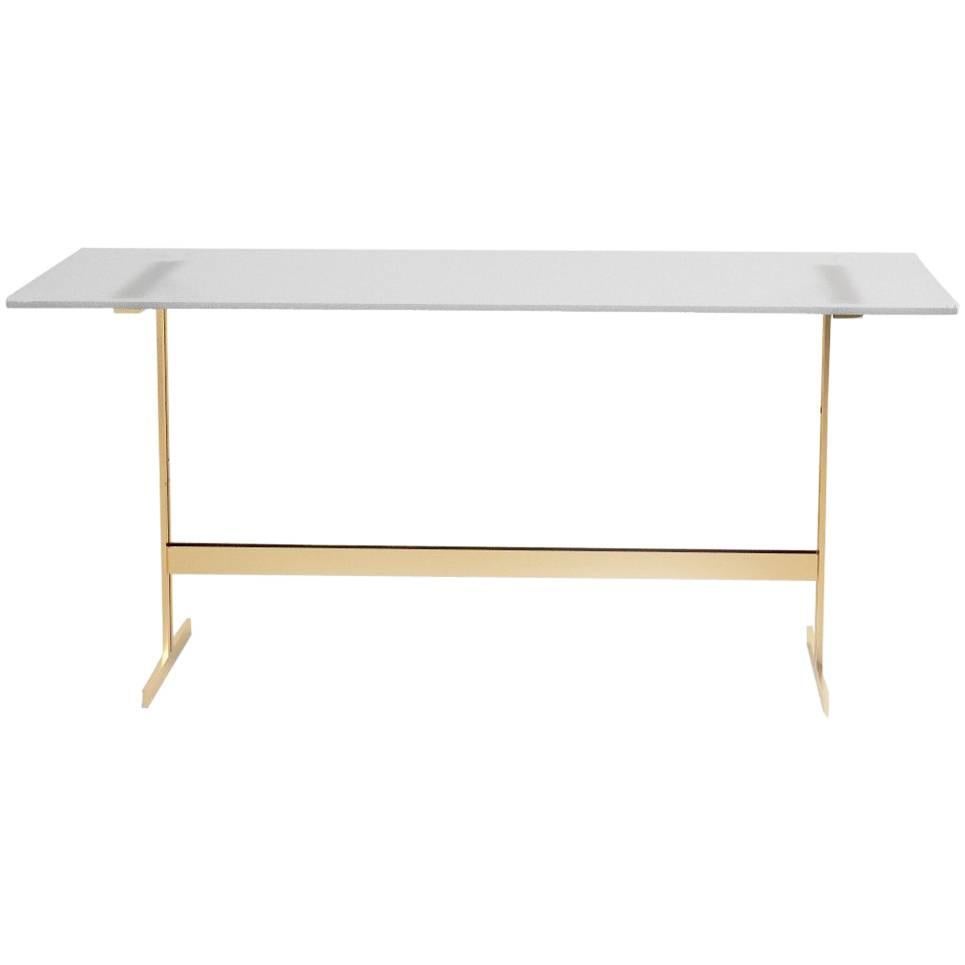 Modern Home Office Desk Table Glass or Italian Marble and Bass-Plated For Sale