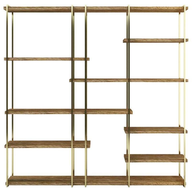Modern Shelves in Brass finishing and Walnut veneer For Sale at 1stDibs