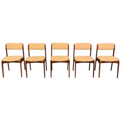 Five Dining Chairs in Teak by Erik Buch for Odense Maskinsnedkeri, Model 49