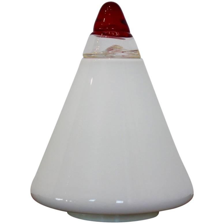 Red and White Opalescent Glass Cone Lamp by Giusto Toso for Leucos, Italy 1970s For Sale