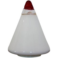 Used Red and White Opalescent Glass Cone Lamp by Giusto Toso for Leucos, Italy 1970s