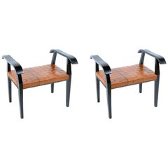 Pair of 1940s Italian Stools with Original Braided Leather Seat 10