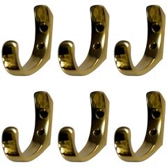 Set of six Coat Wall Hooks Brass by Hertha Baller, Austria, 1950s