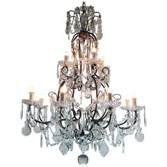 Italian Twelve-Light Two-Tier Antique Crystal and Iron Chandelier, circa 1910 6