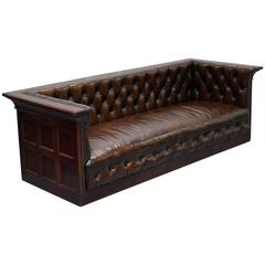 Restored Mission Arts & Crafts Panelled Oak Chesterfield Club Sofa, circa 1890