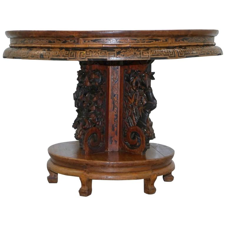 Rare 19th Century Chinese HandCarved Padouk Dining Center Table