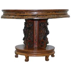 Rare 19th Century Chinese Hand-Carved Padouk Dining Center Table Stunning Patina