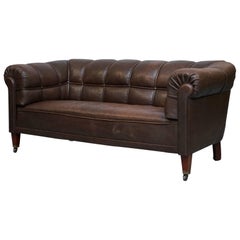 Victorian circa 1860 Swedish Brown Leather Chesterfield Club Sofa Fully Sprung