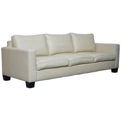 Ralph Lauren Graham Cream Leather Sofa Fully Restored Feather Cushions 2