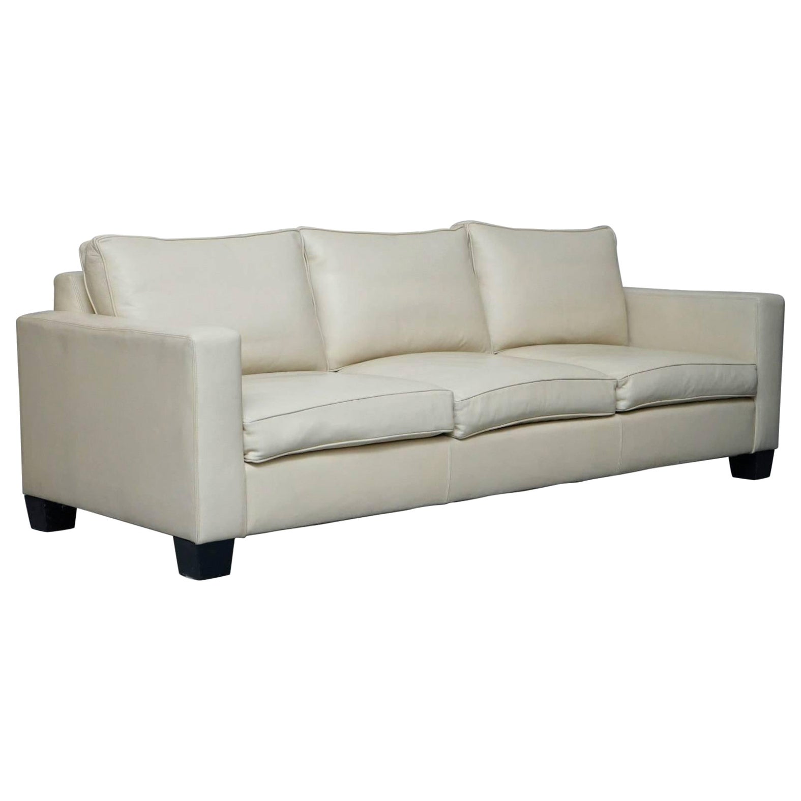 Ralph Lauren Graham Cream Leather Sofa Fully Restored Feather Cushions For Sale