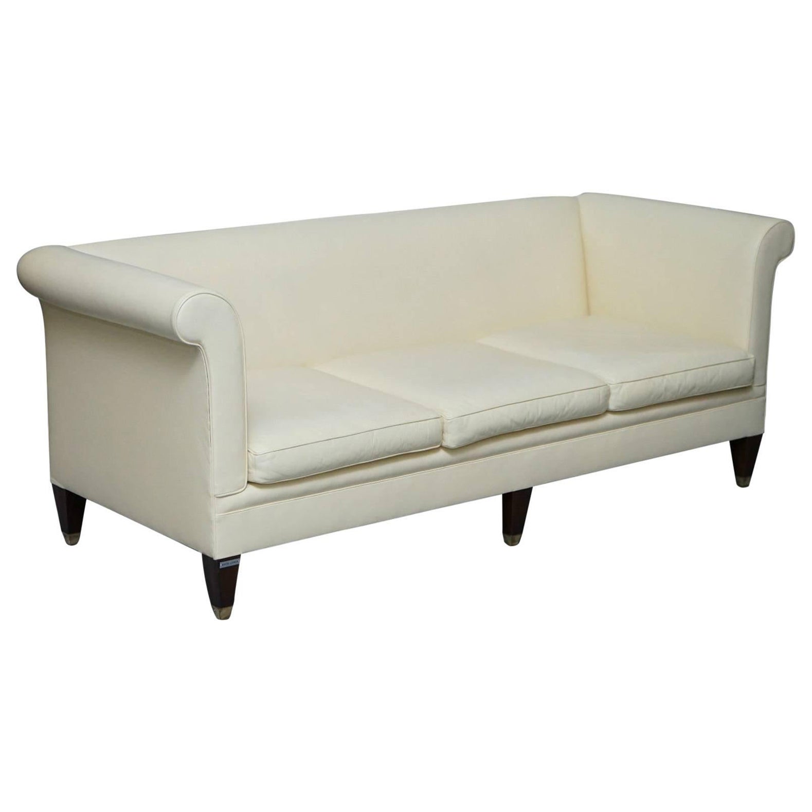 Fully Restored Ralph Lauren Brompton Three-Four Seat Sofa Cream Leather Couch For Sale