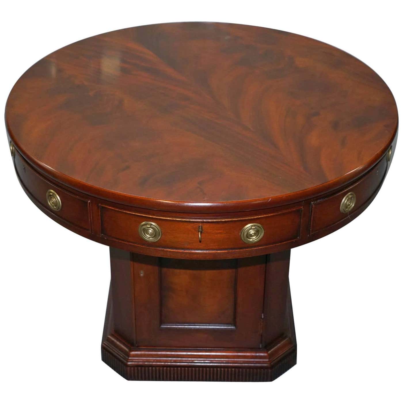 Ralph Lauren Regency Flamed Mahogany Drum Round Pedestal Library Table ...