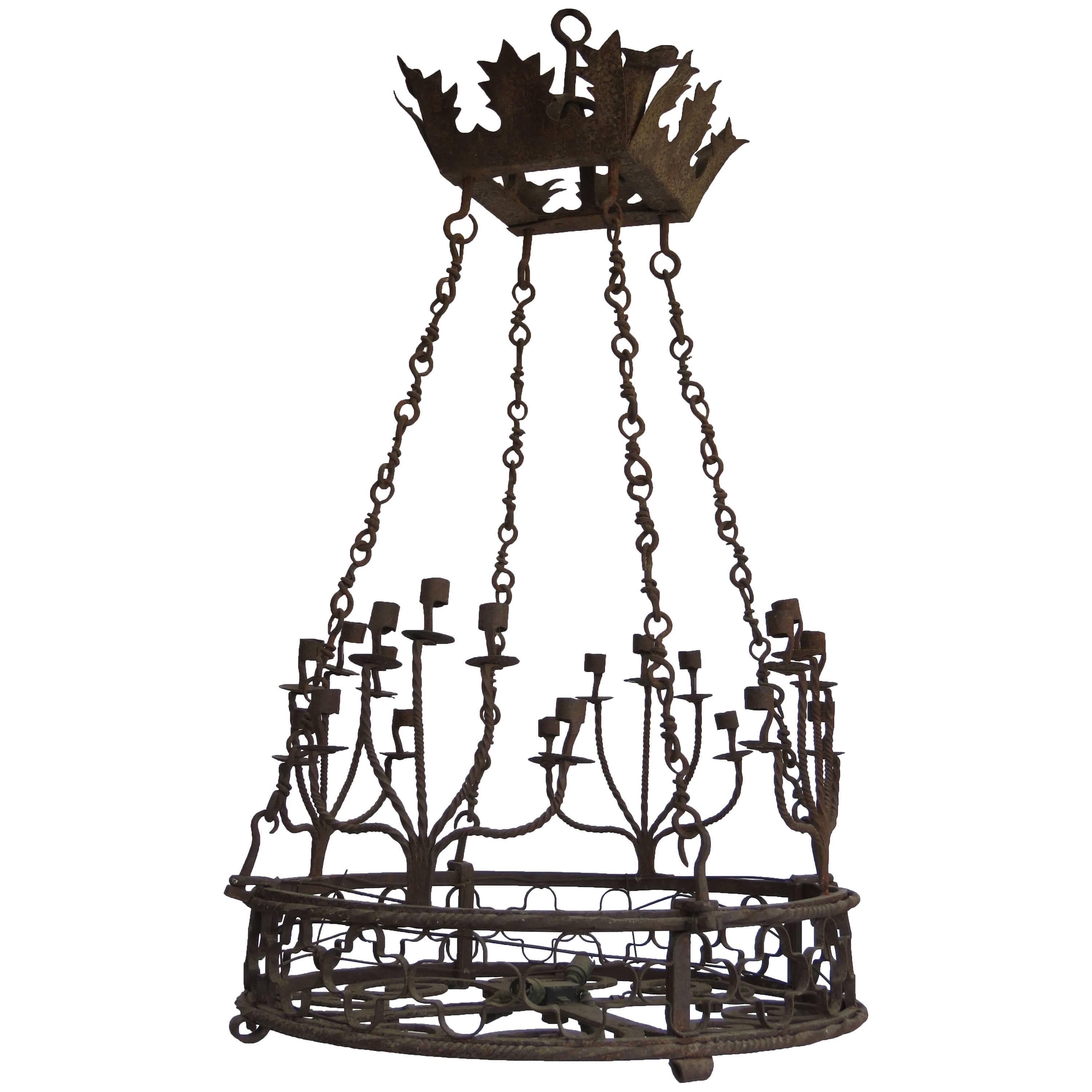 Early 19th Century, Italian Iron Chandelier with Candleholders For Sale