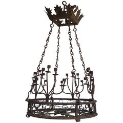 Antique Early 19th Century, Italian Iron Chandelier with Candleholders