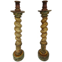 18th Century Pair of Painted Column Torcheres