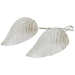 Pair of Leaf Shaped Murano Mid-Century Glass Wall Lights