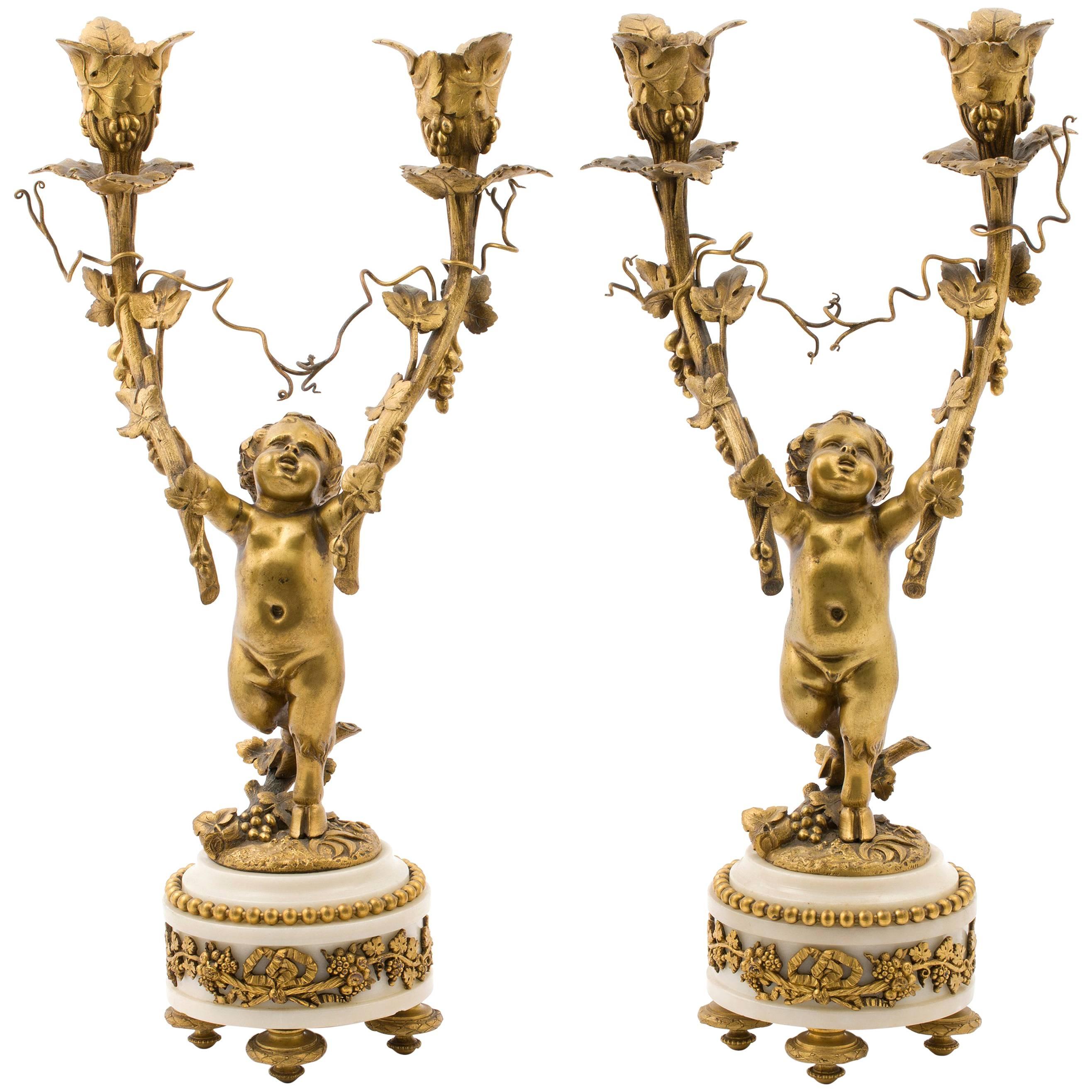 Pair of Candelabra in the Manner of Jean-Michel Clodion For Sale