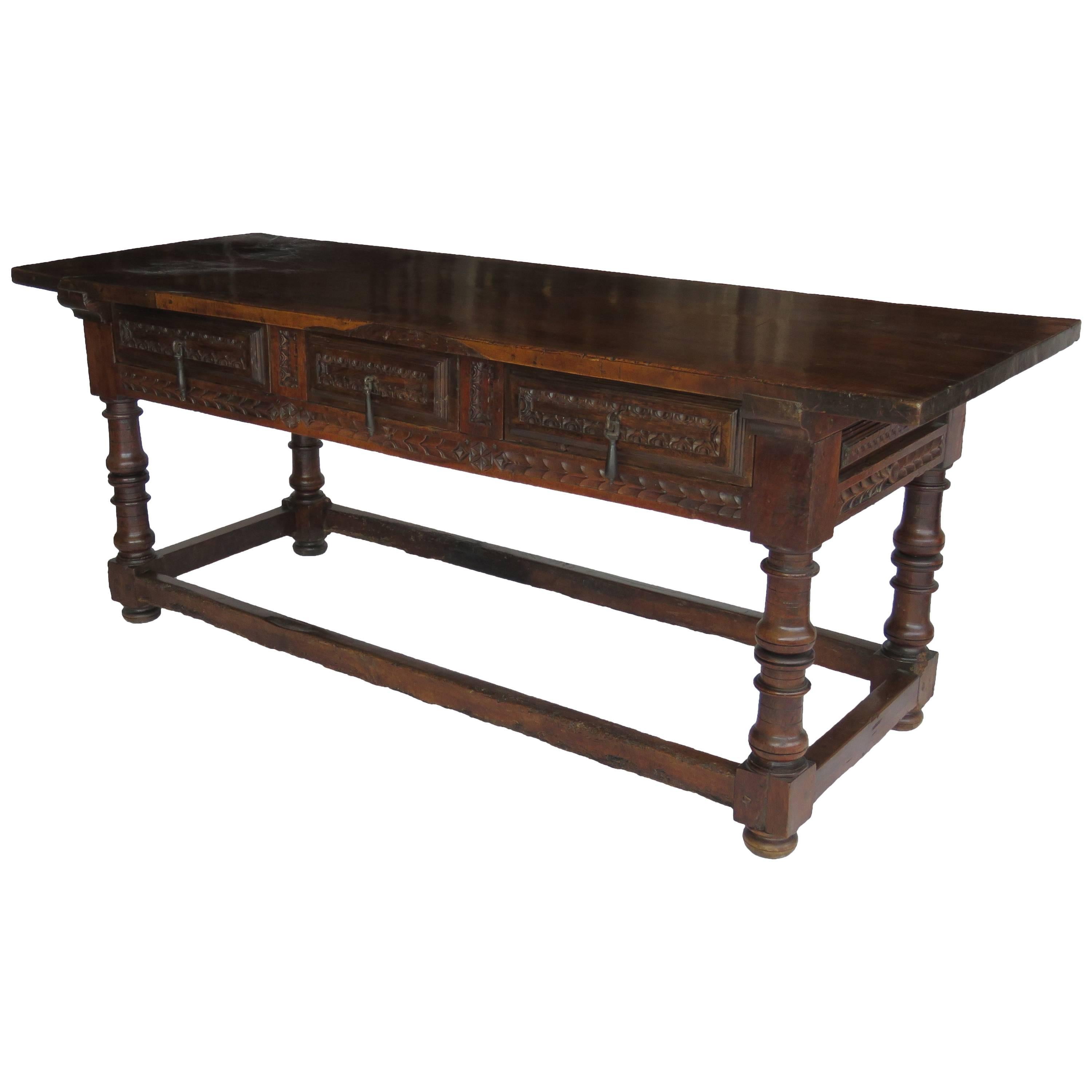 18th Century Baroque Walnut Library Center Table For Sale