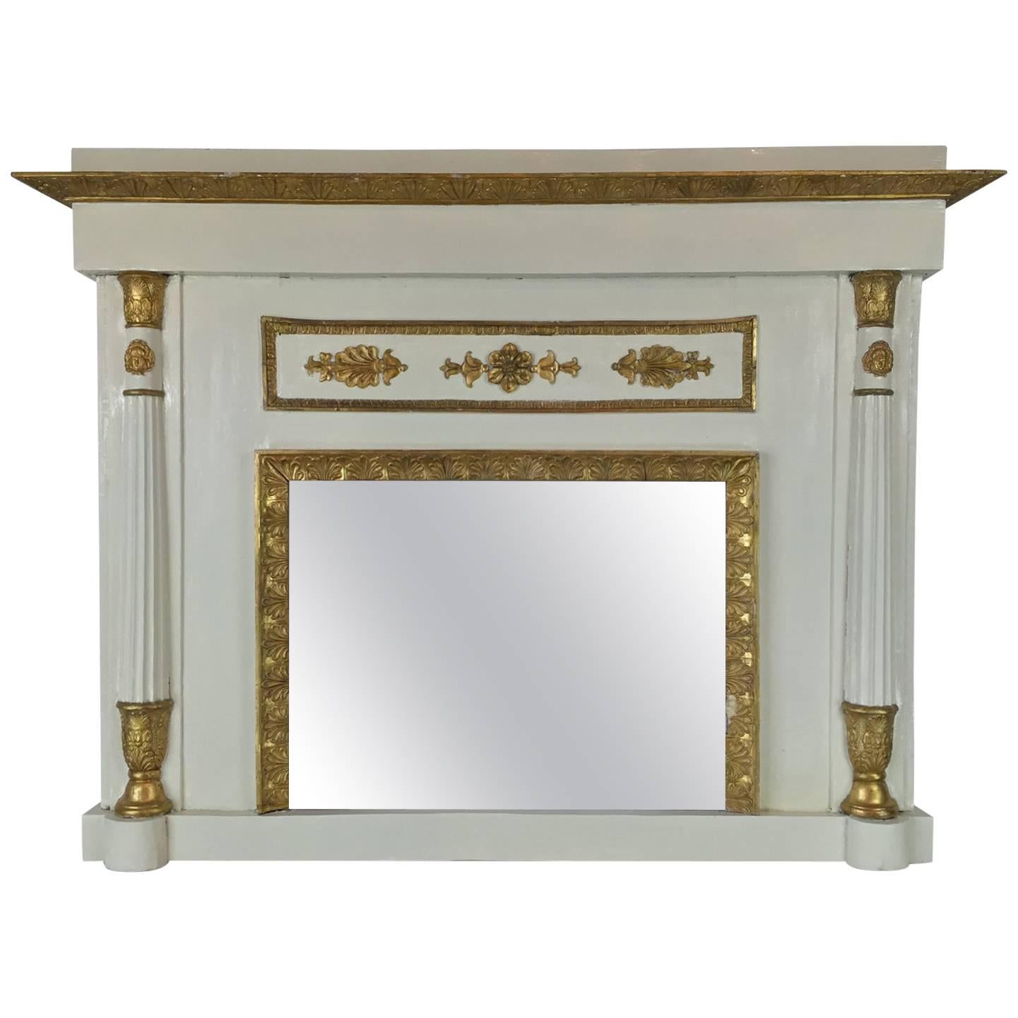 Early 19th Century Italian Neoclassical Mirror Ivory and Giltwood Overmantel 