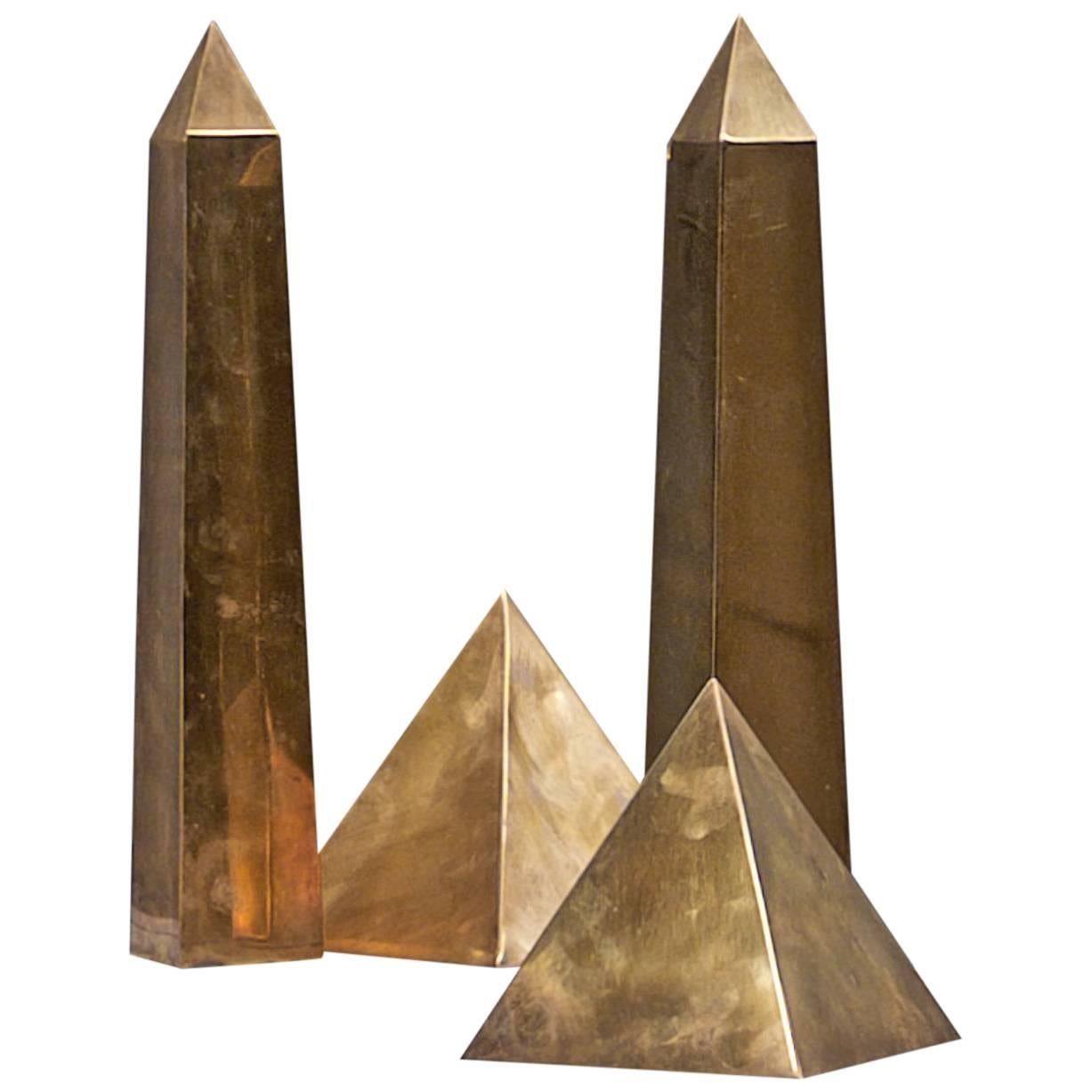 Vintage Italian Brass Table Sculpture Obelisks Pyramids Mid-Century Collection