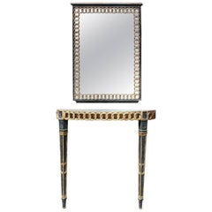 Italian Palladio Parcel Paint and Gilt Demilune Console and Mirror