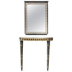 Italian Palladio Parcel Paint and Gilt Demilune Console and Mirror