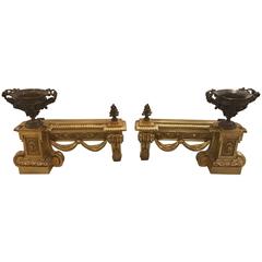 Pair of 19th Century Louis XV Style Gilt and Patinated Bronze