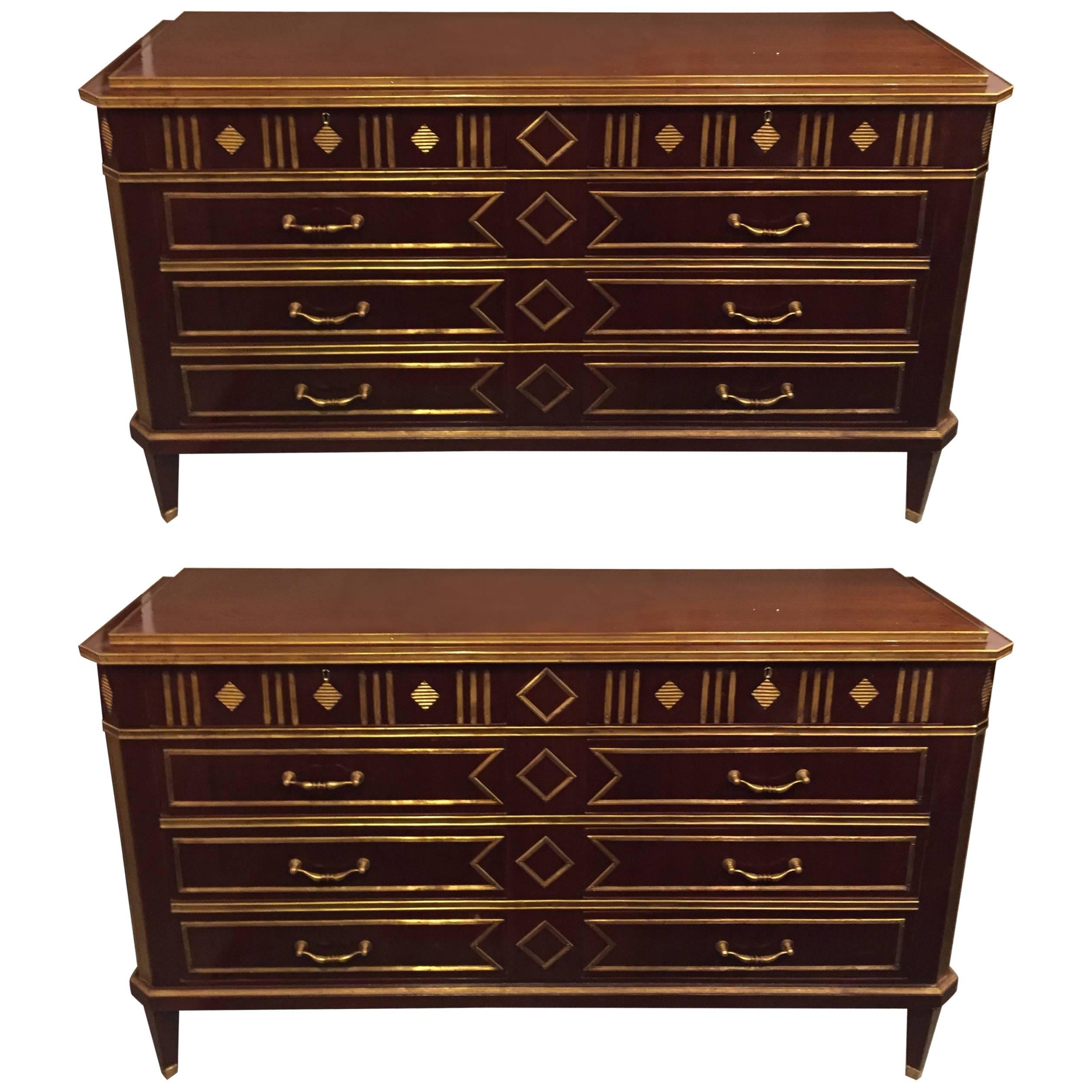 Pair of Russian Neoclassical Style Chests or Commodes with Step Up Tops