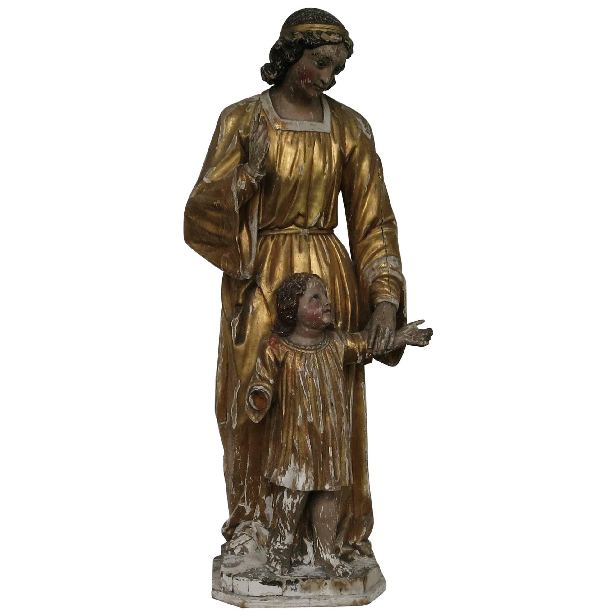 Carved and Gilded European Statue, 19th Century For Sale