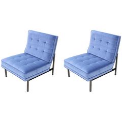 Paire de chaises longues parallèles Knoll des années 1960 en velours bleu pervenche