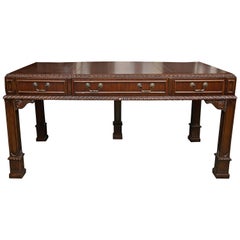 English Chippendale Style Mahogany Custom Bow Front Writing Table