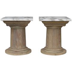 Pair of Vintage Cerused Oak Tapered Column Side Tables