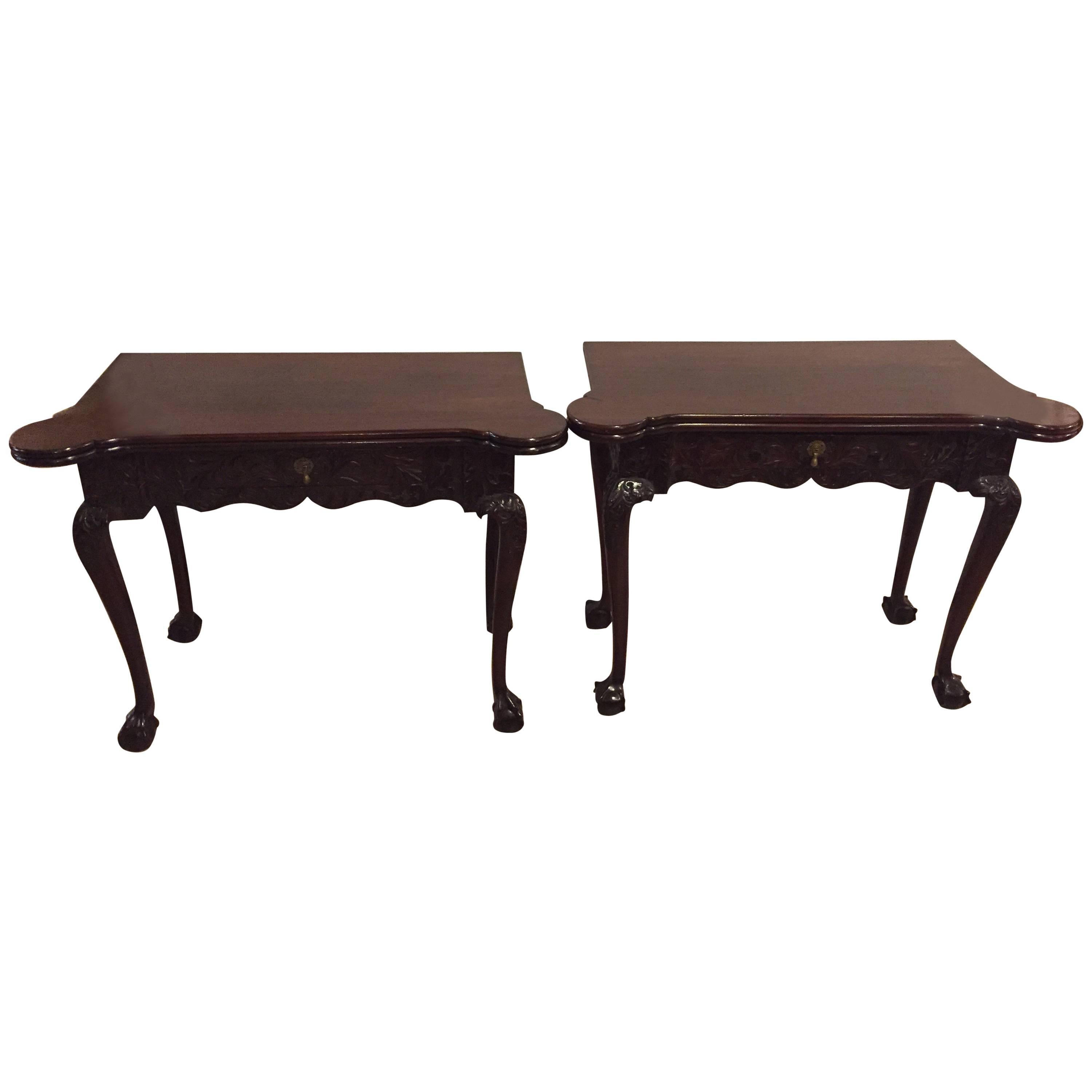 Period 1820s Irish Card / Tea Tables Solid Mahogany with Later Carvings For Sale