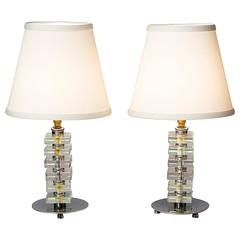 Vintage 1930s French Stacked Glass Boudoir Table Lamps