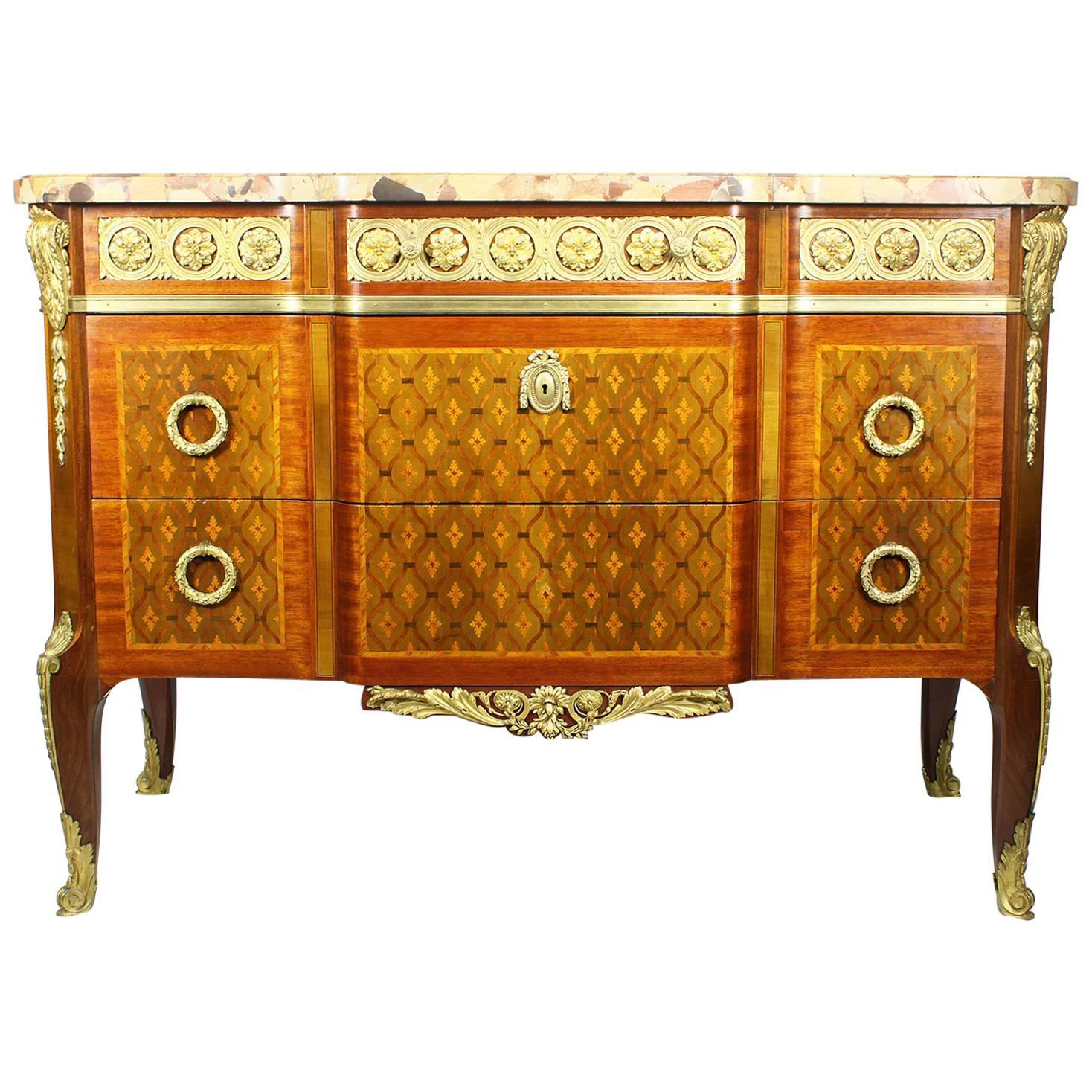 French 19th Century Finely Chased Ormolu Mounted Regence Style Marquetry Commode