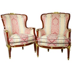 Pair of French Louis XVI Style Belle Époque Bergère Attributed to Jansen