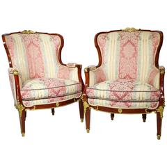 Pair of French Louis XVI Style Belle Époque Bergère Attributed to Jansen 7