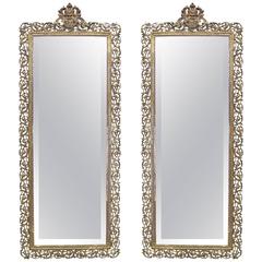 Matched Pair of Large Vertical Bronze Mirrors Attributed to Pe Guerin